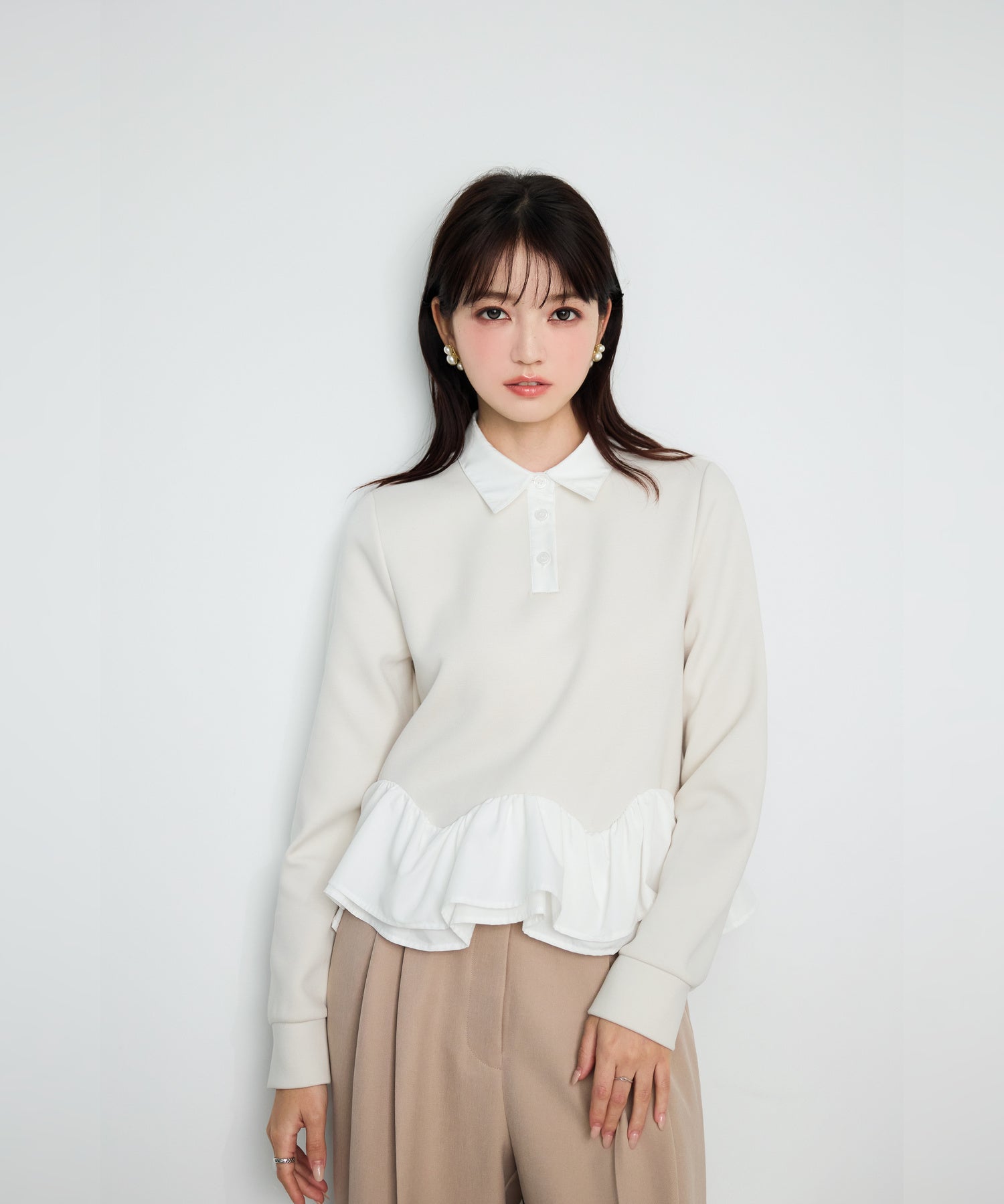 異素材がドッキングしたフレアカットソー