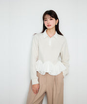 異素材がドッキングしたフレアカットソー
