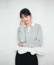 異素材がドッキングしたフレアカットソー