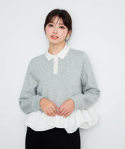 異素材がドッキングしたフレアカットソー