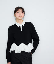 異素材がドッキングしたフレアカットソー