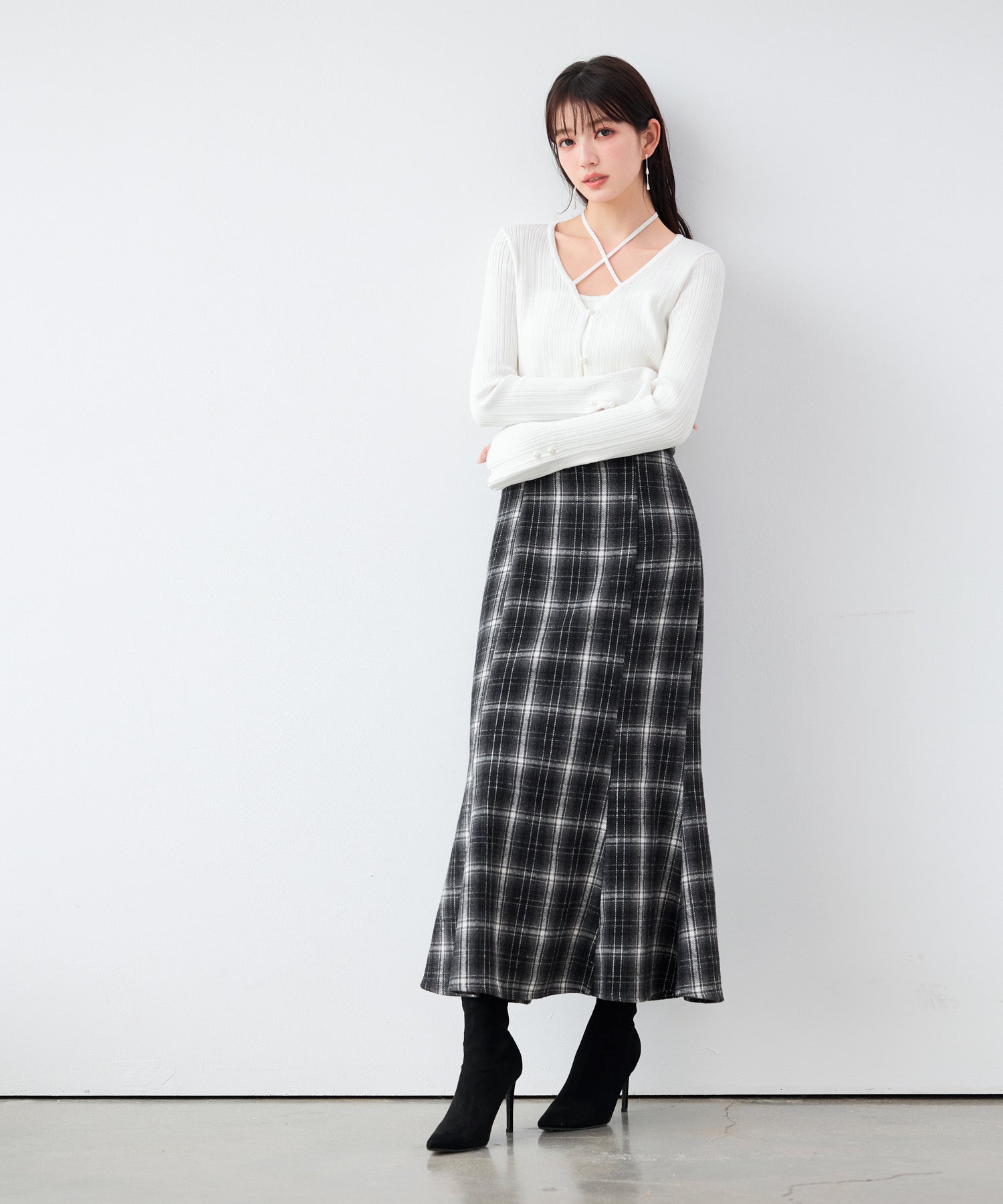 ベルト付きマーメイドチェック柄スカート