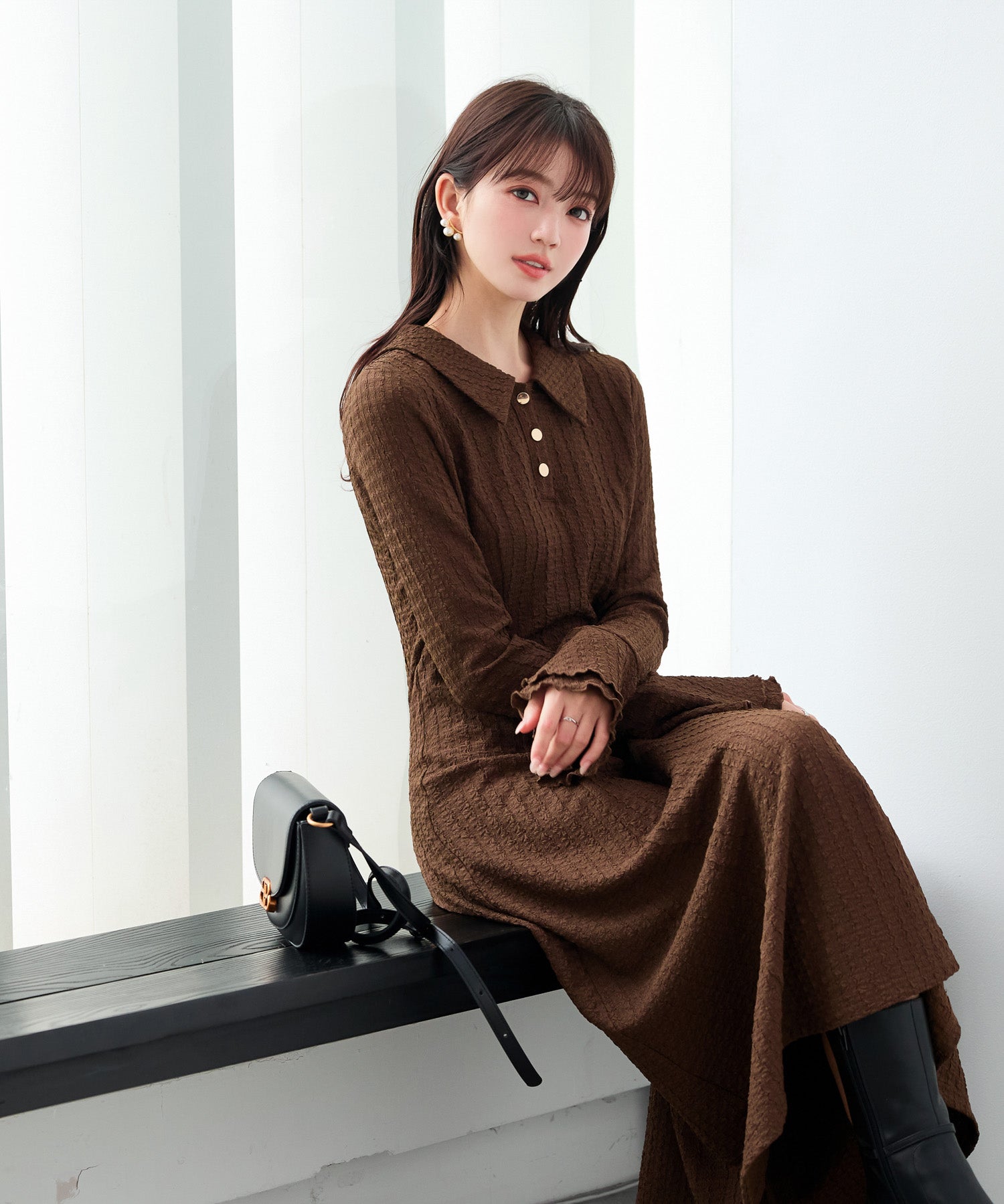 フクレジャガードポロ襟ワンピース