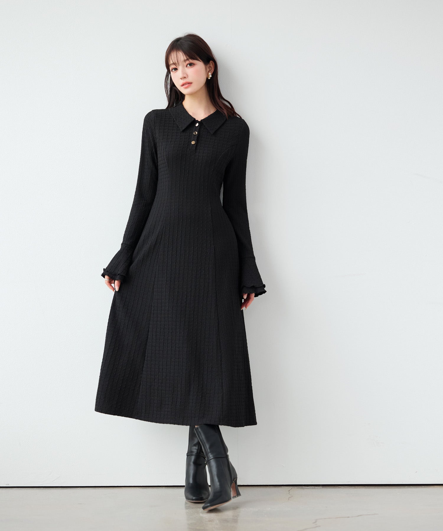 フクレジャガードポロ襟ワンピース
