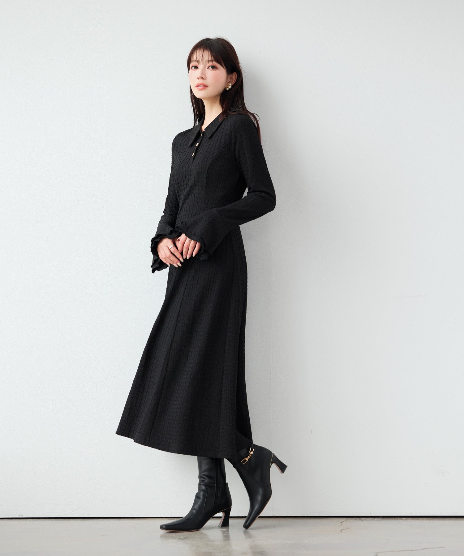 フクレジャガードポロ襟ワンピース