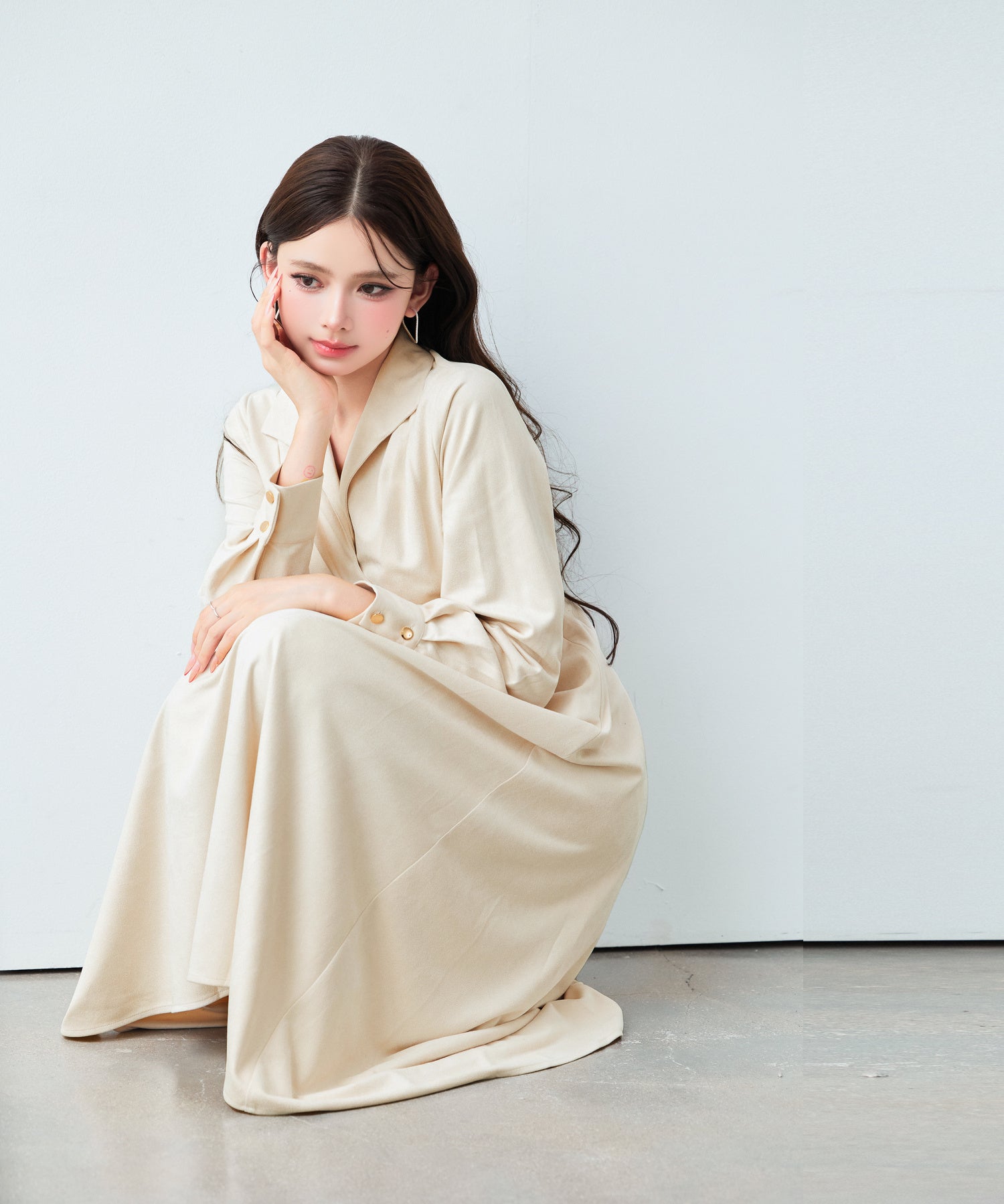 スエード生地カシュクールロングワンピース