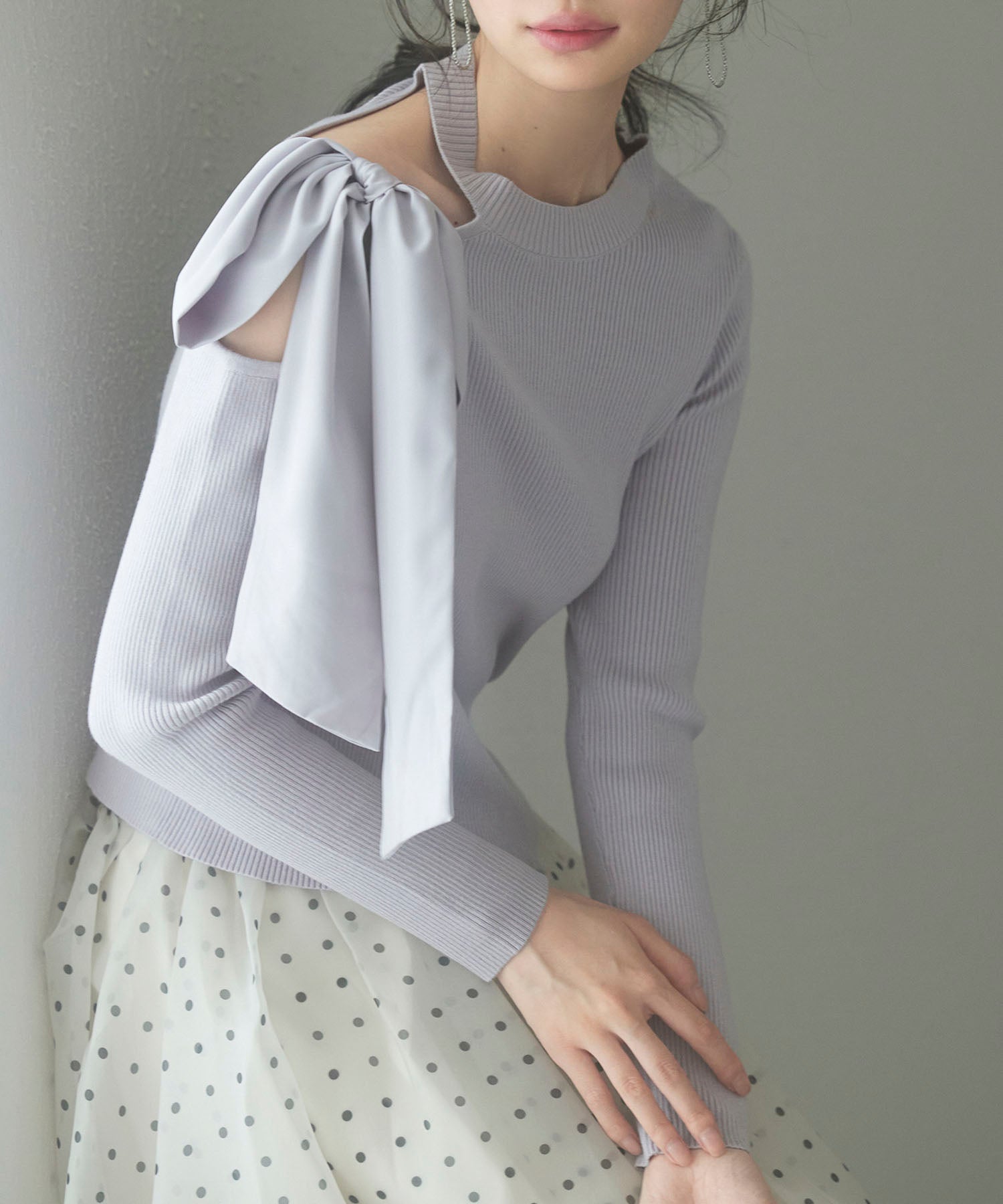 ワンショルダービッグリボンリブニットsdp8009 ラベンダー – [公式