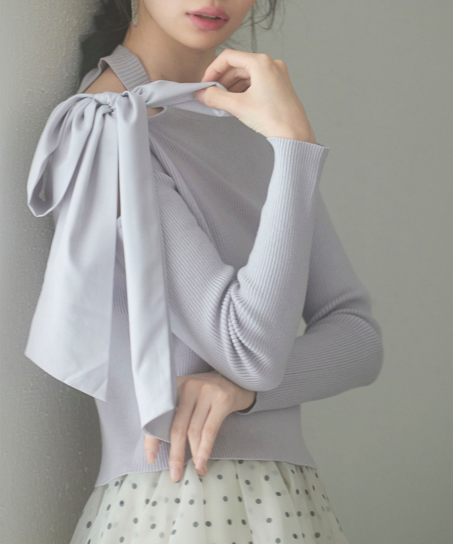 ワンショルダービッグリボンリブニットsdp8009 ラベンダー – [公式