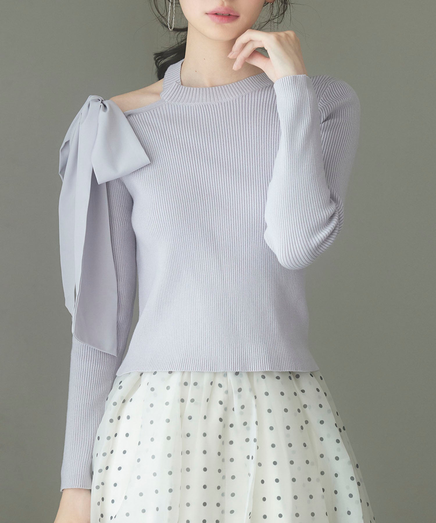 ワンショルダービッグリボンリブニットsdp8009 ラベンダー – [公式