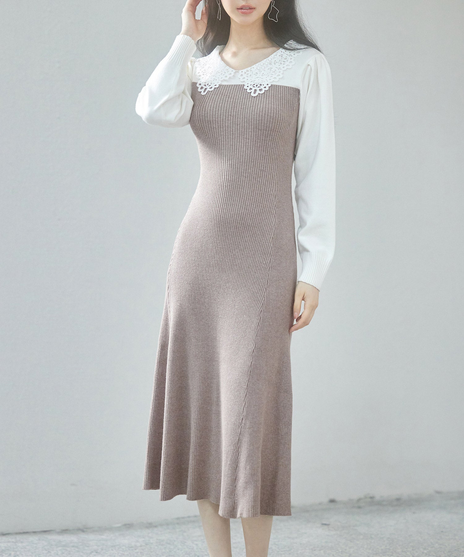 ワンピース レース襟バイカラーニットワンピースsdp8017 モカ – [公式]SAISON DE