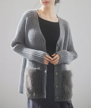 ファーポケットVネックニットカーディガンsdp8029-103-18
