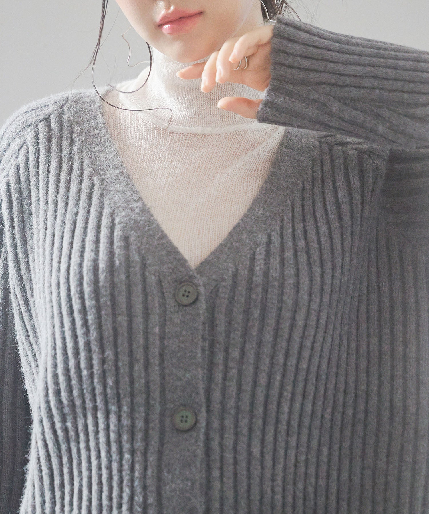 ファーポケットVネックニットカーディガンsdp8029 グレー