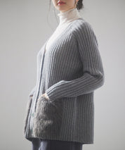 ファーポケットVネックニットカーディガンsdp8029 グレー