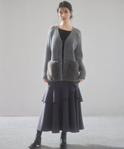 ファーポケットVネックニットカーディガンsdp8029 グレー