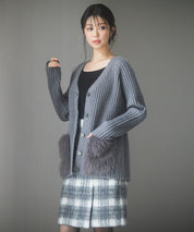 ファーポケットVネックニットカーディガンsdp8029 グレー