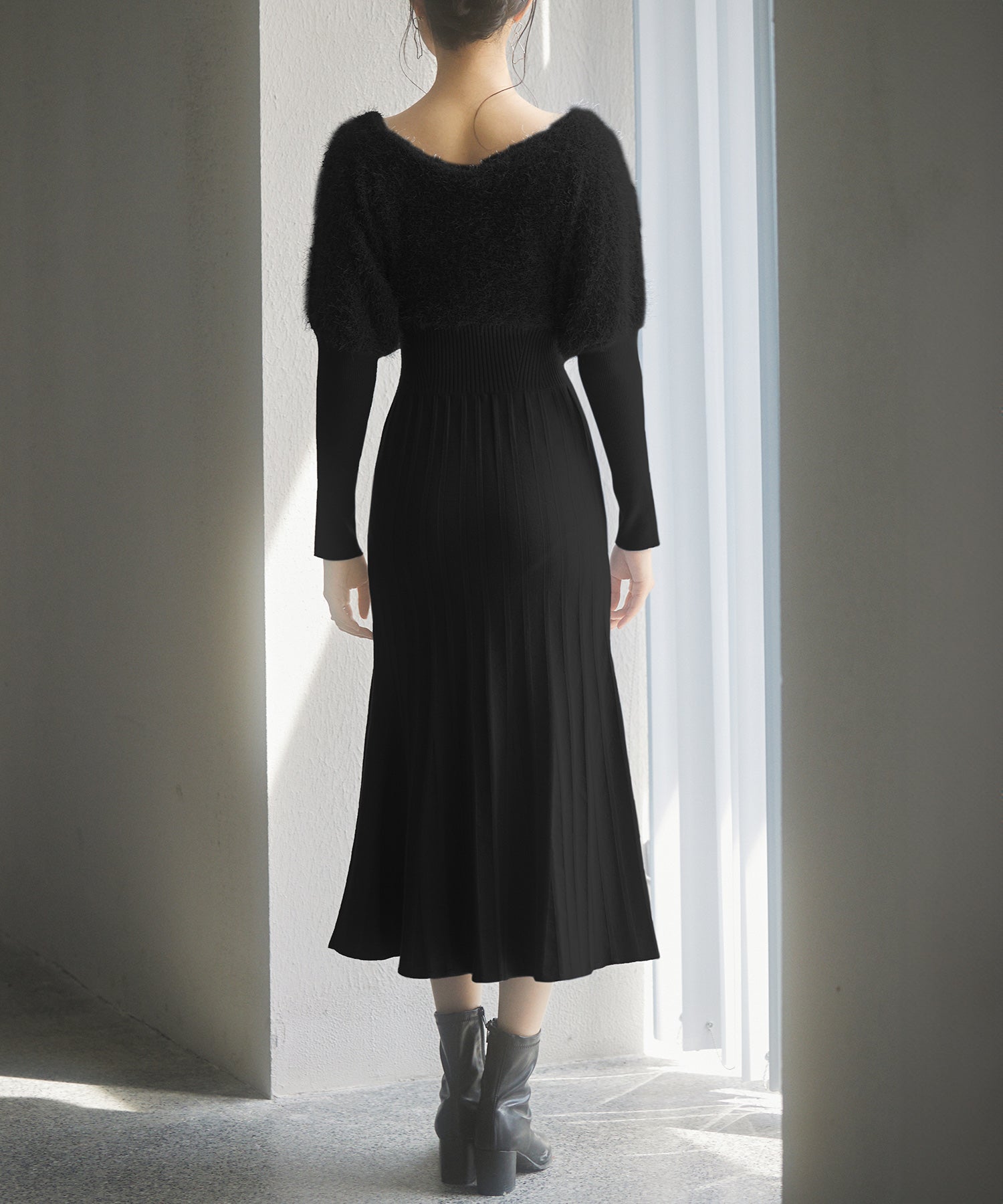 フェザーとニットスカートがドッキング2wayワンピースsdp8030 ブラック
