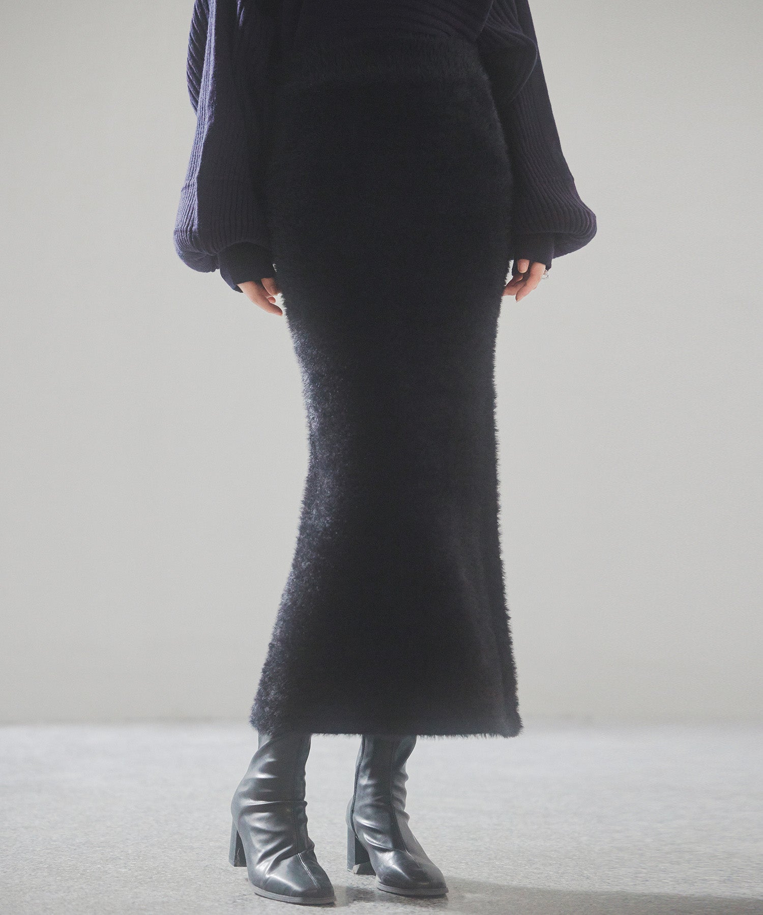 ふわふわシャギー素材タイトニットスカートsdp8033 ブラック