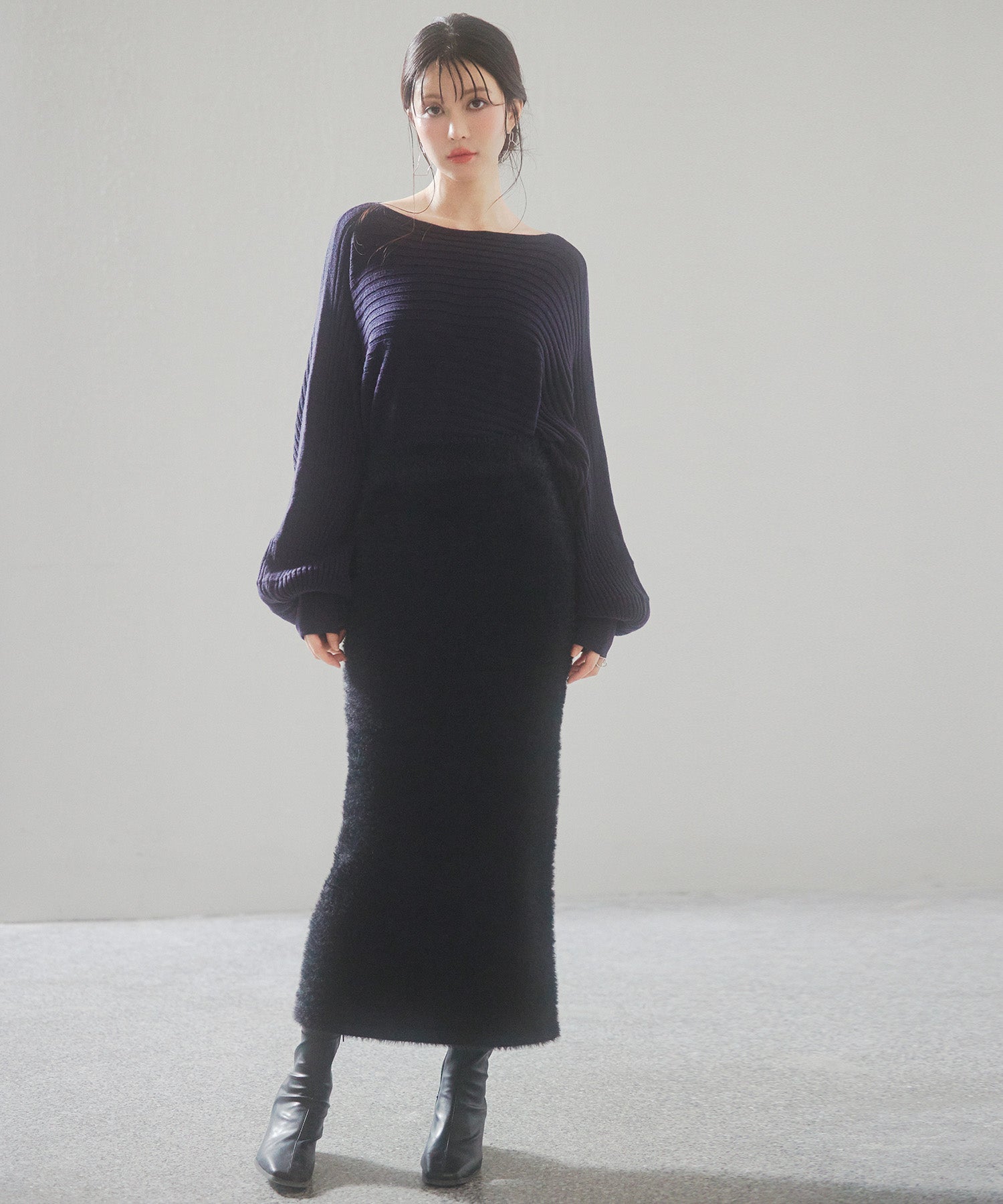 ふわふわシャギー素材タイトニットスカートsdp8033 ブラック