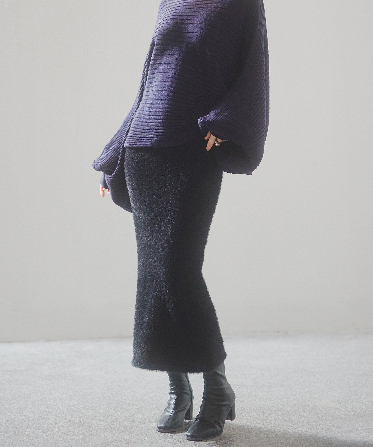 ふわふわシャギー素材タイトニットスカートsdp8033 ブラック