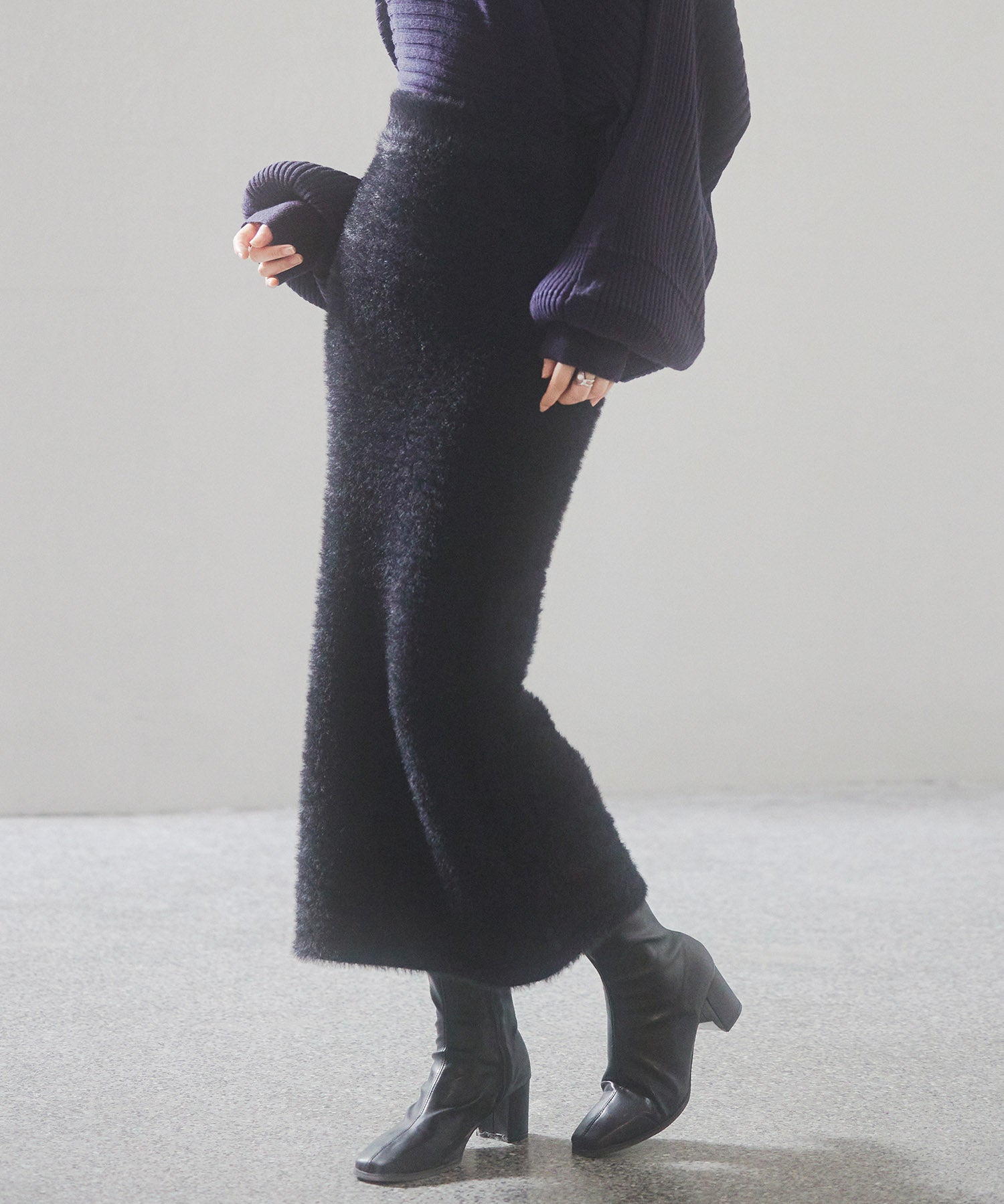 ふわふわシャギー素材タイトニットスカートsdp8033 ブラック