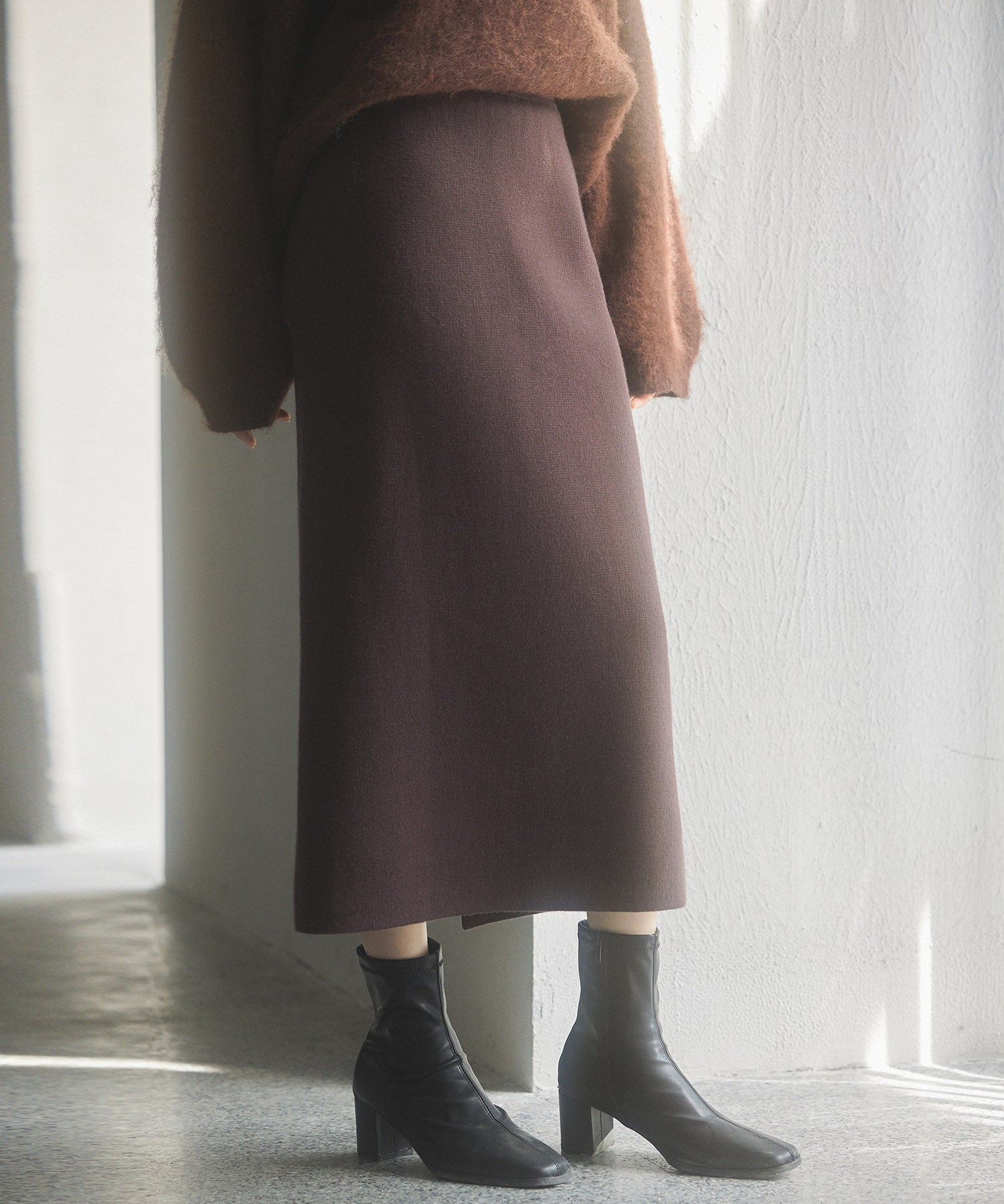 裏起毛タイトニットスカートsdp8041 ダークブラウン