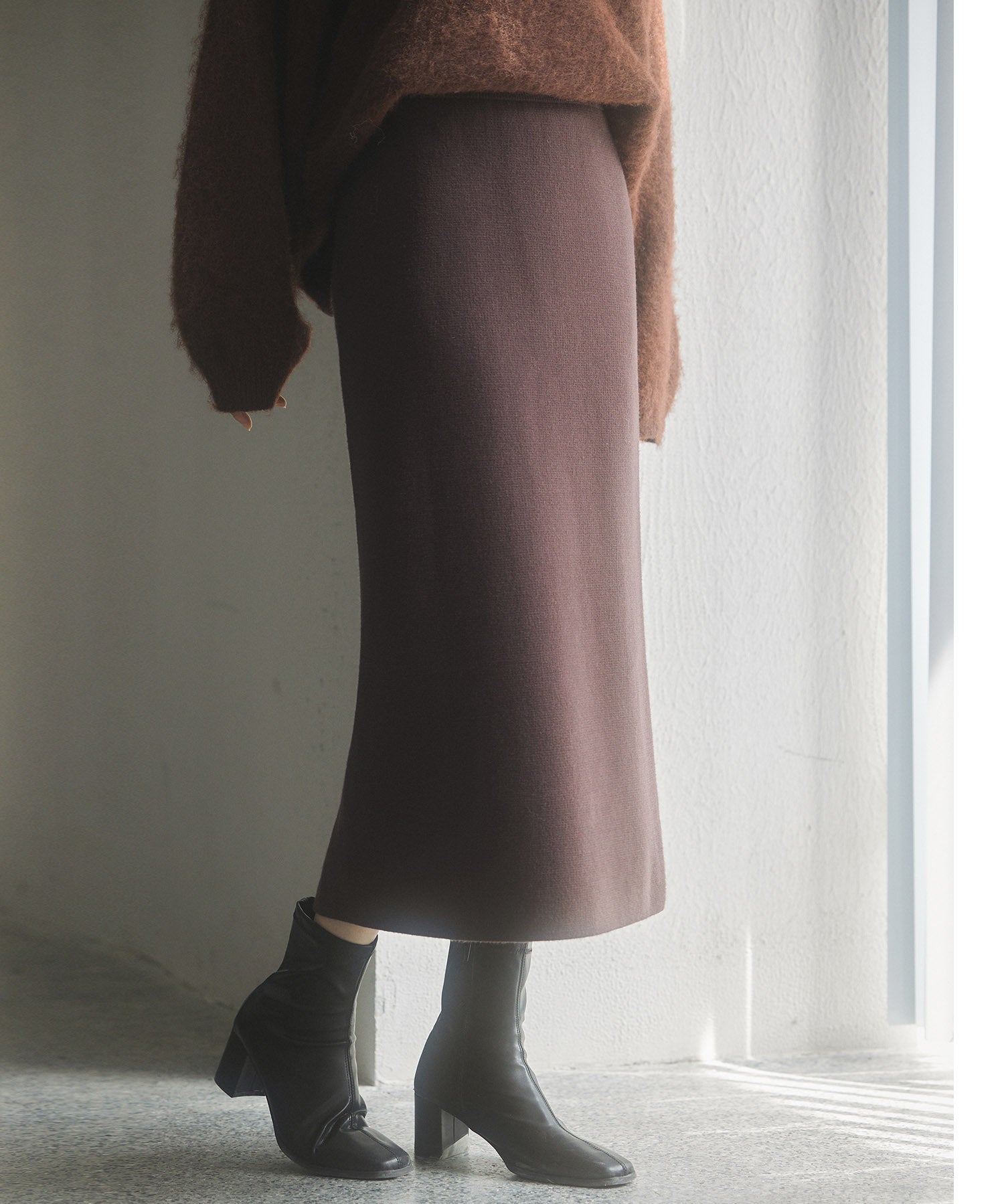 裏起毛タイトニットスカートsdp8041 ダークブラウン