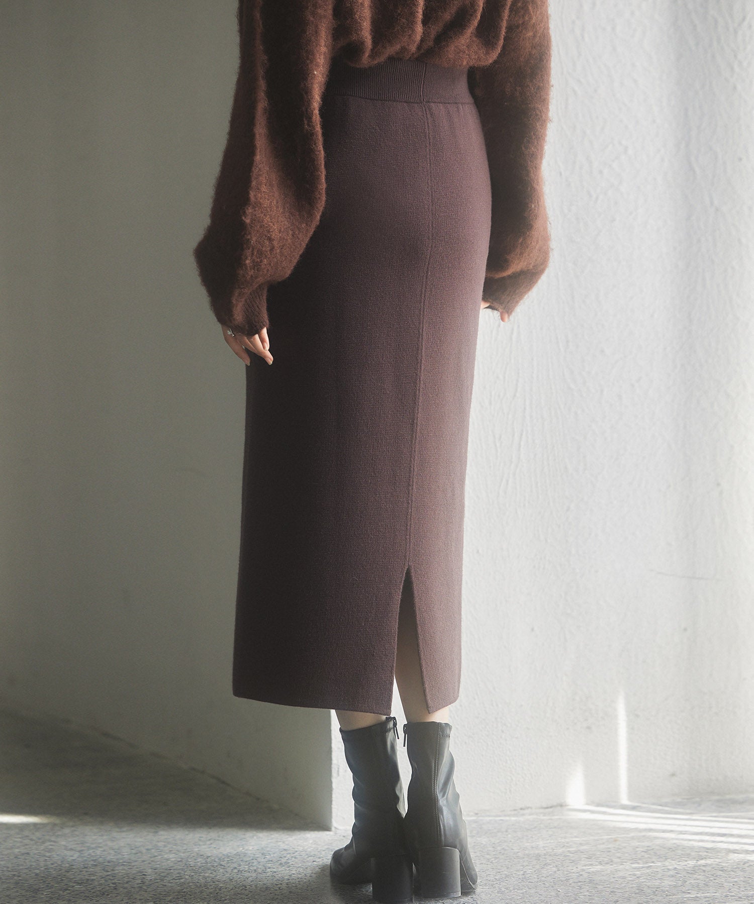 裏起毛タイトニットスカートsdp8041 ダークブラウン