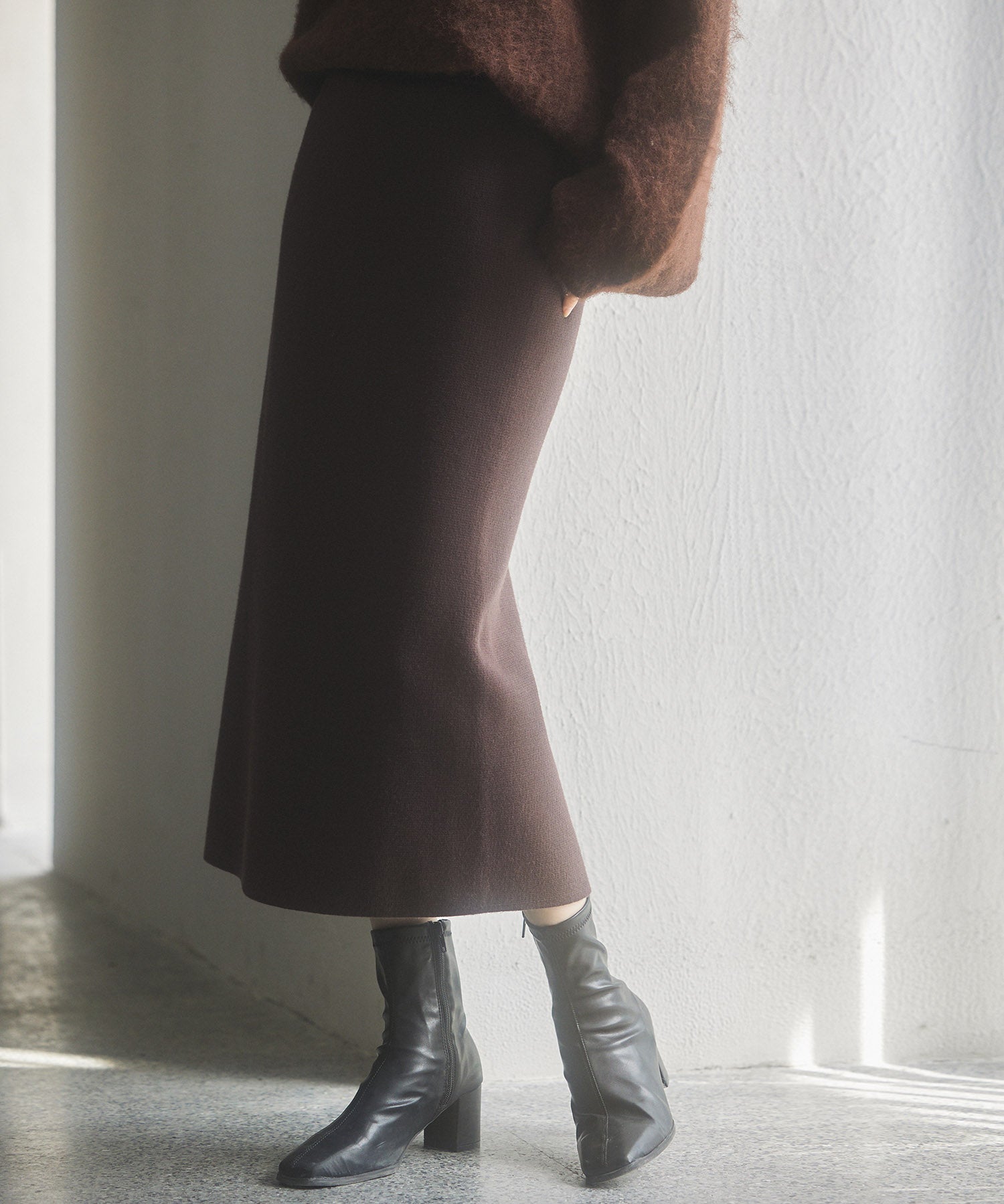 裏起毛タイトニットスカートsdp8041 ダークブラウン