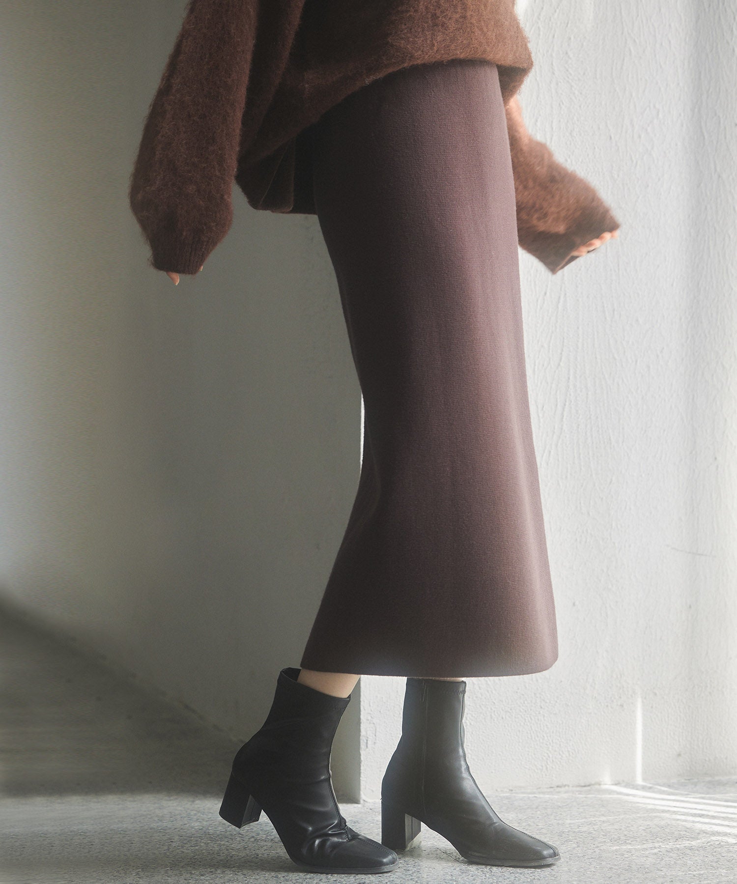 裏起毛タイトニットスカートsdp8041 ダークブラウン