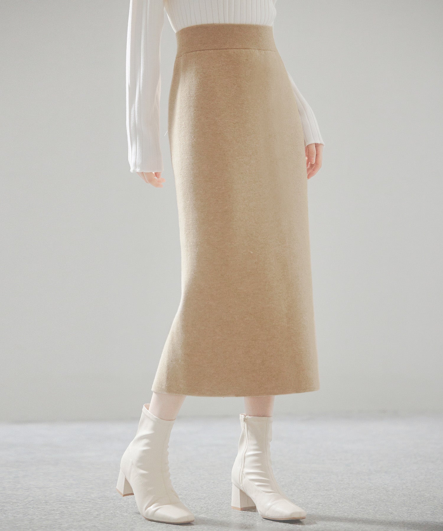 裏起毛タイトニットスカートsdp8041 ベージュ