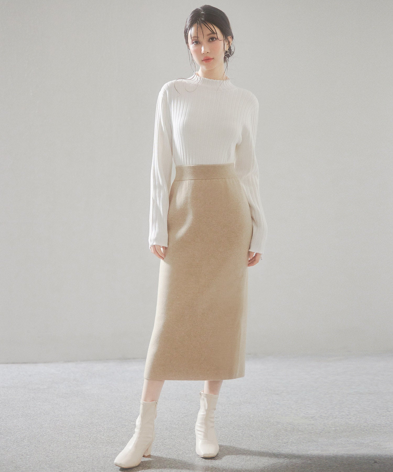 裏起毛タイトニットスカートsdp8041 ベージュ