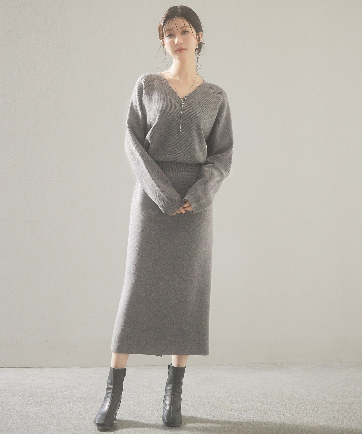 予約販売12月中旬発送　裏起毛タイトニットスカートsdp8041 グレー