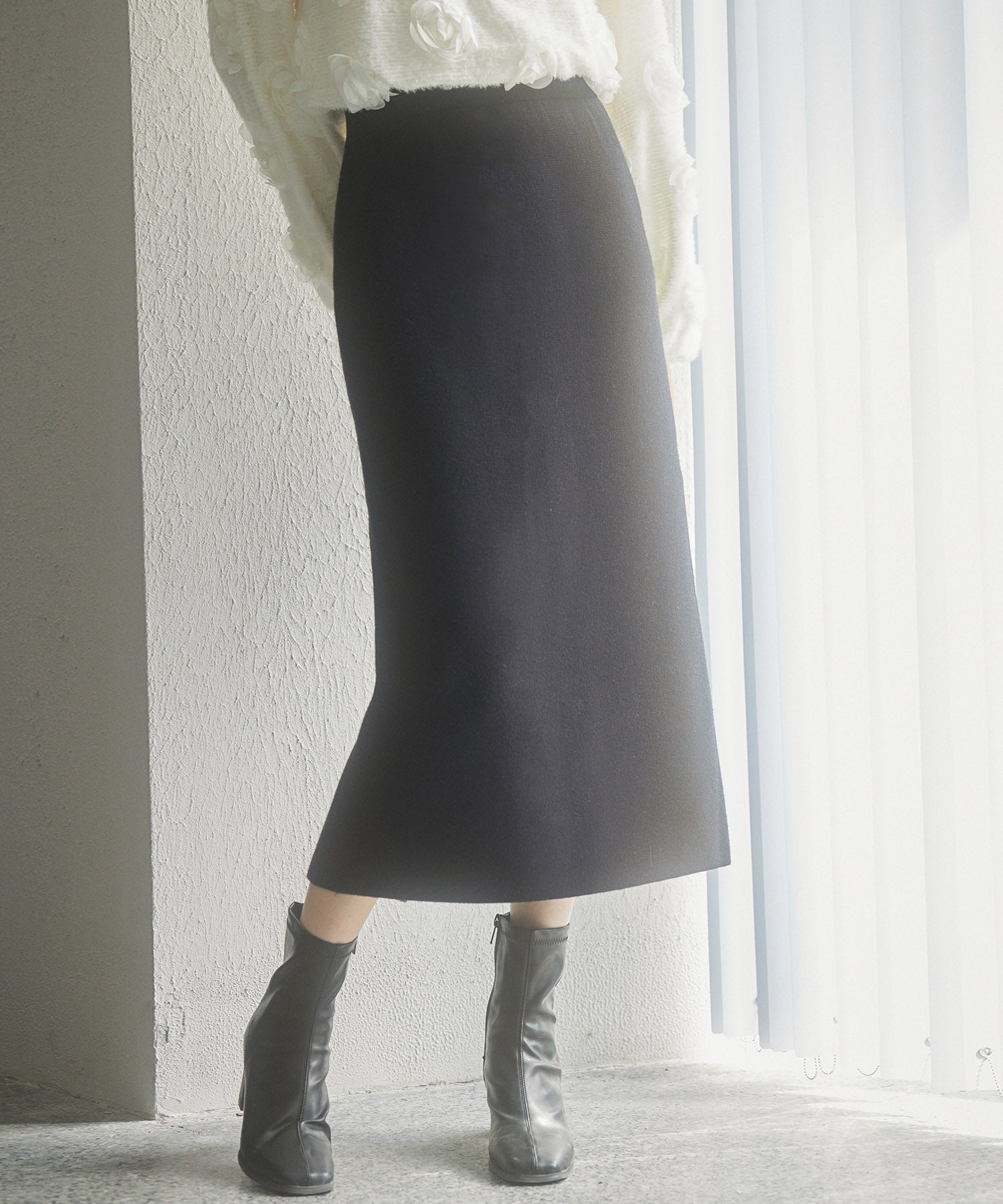 予約販売12月中旬発送　裏起毛タイトニットスカートsdp8041 ブラック