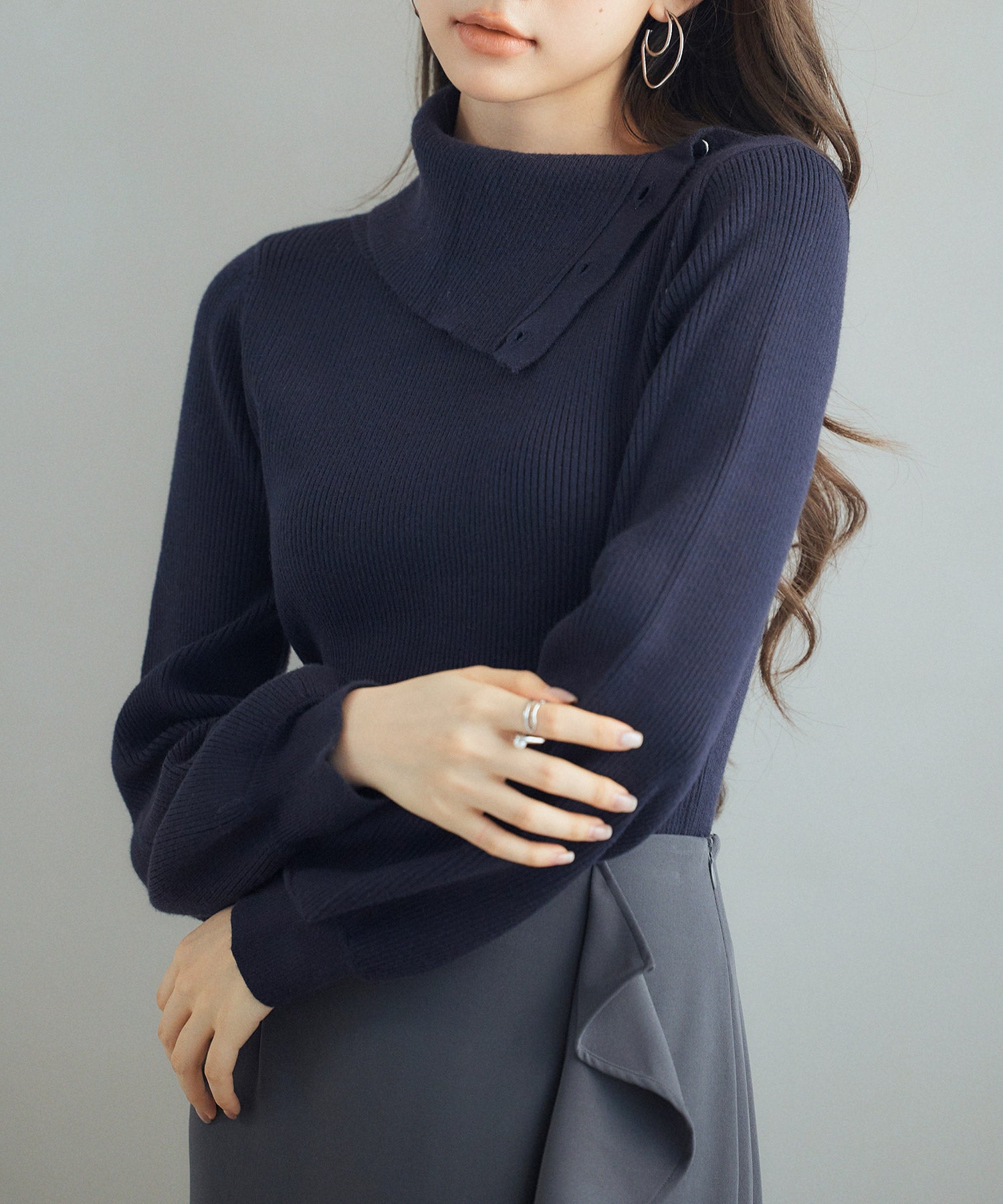 knit 2way high neck navy