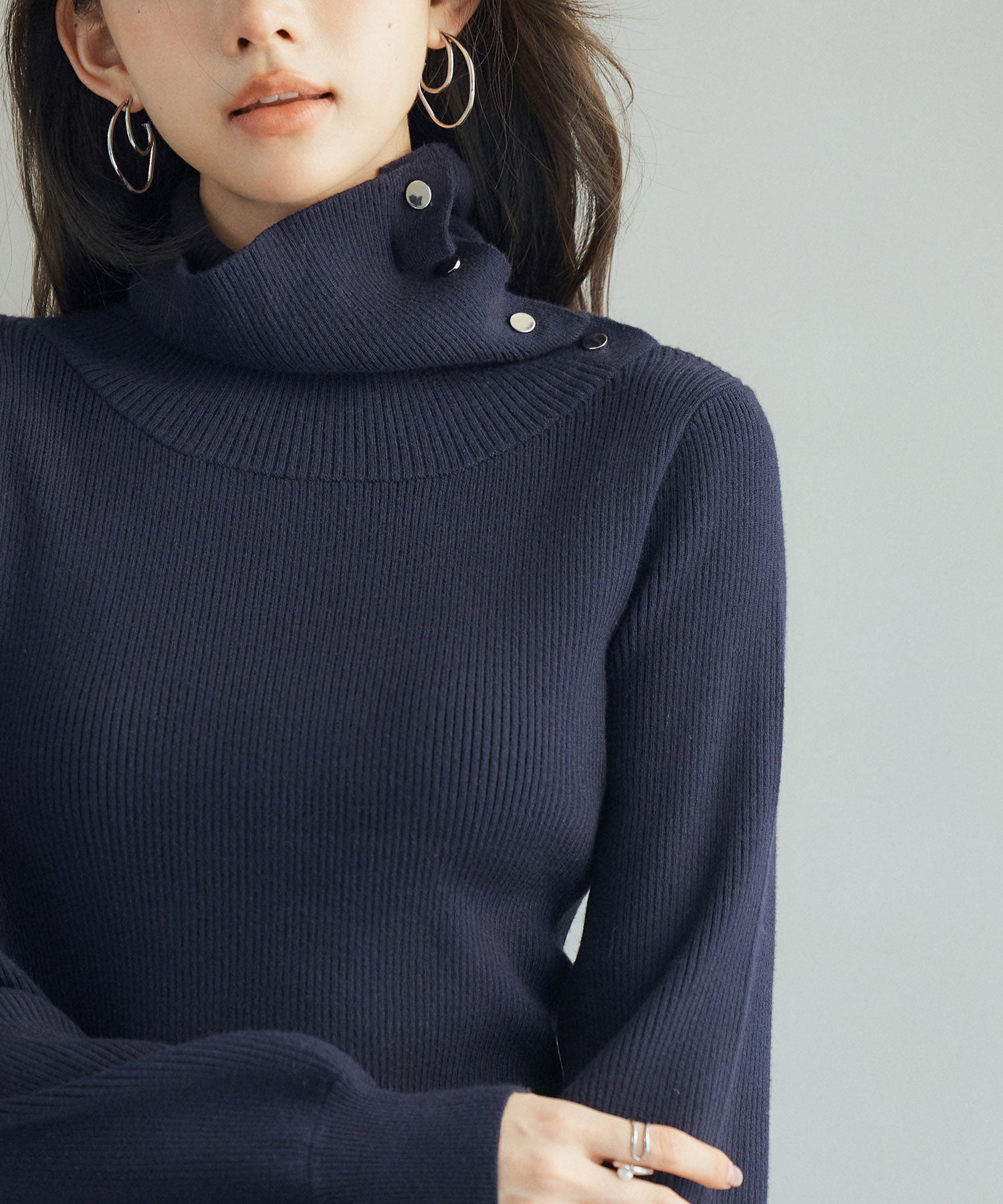 knit 2way high neck navy