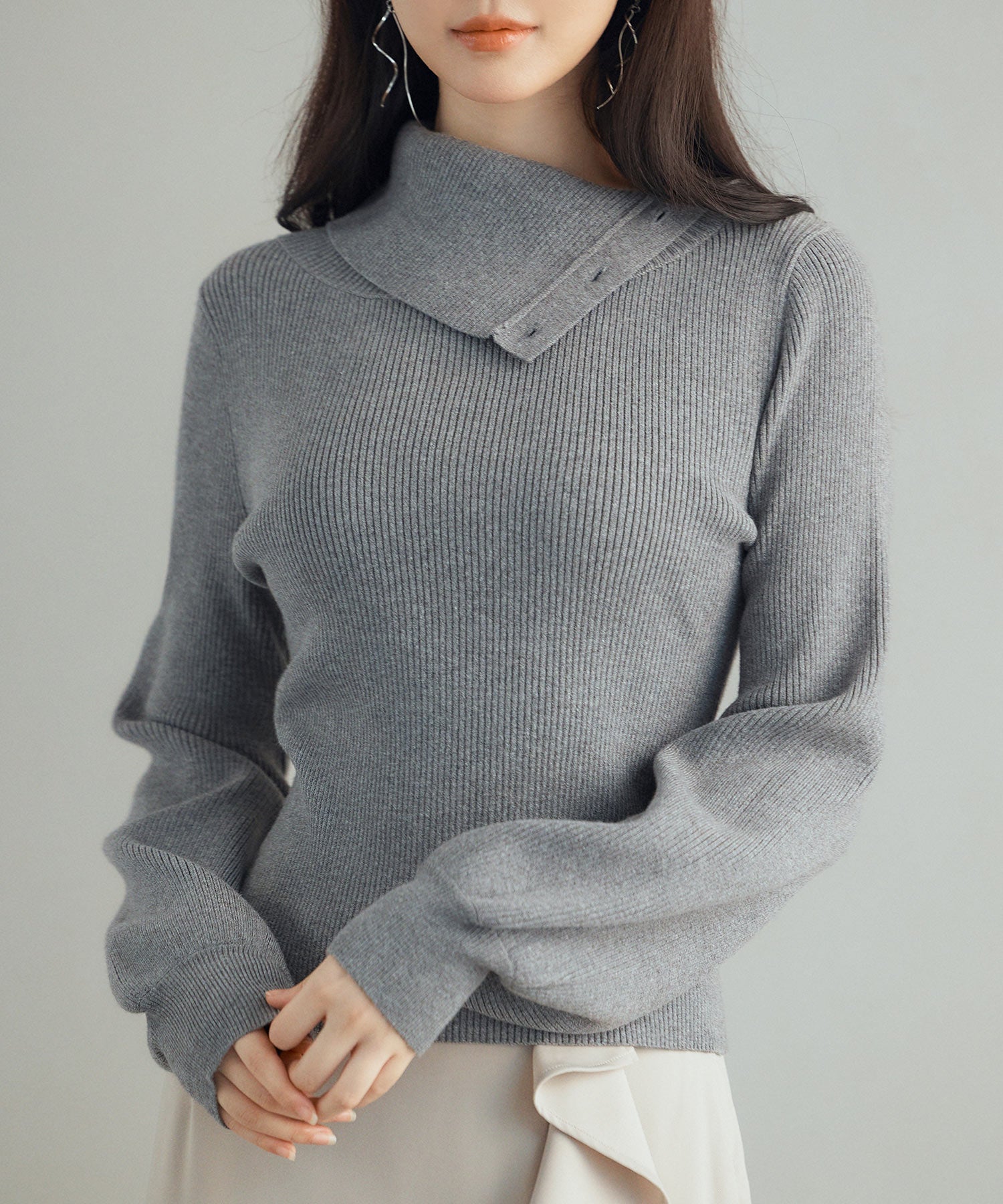 ポワン袖2wayネックニットプルオーバーsdp8046 チャコール – [公式