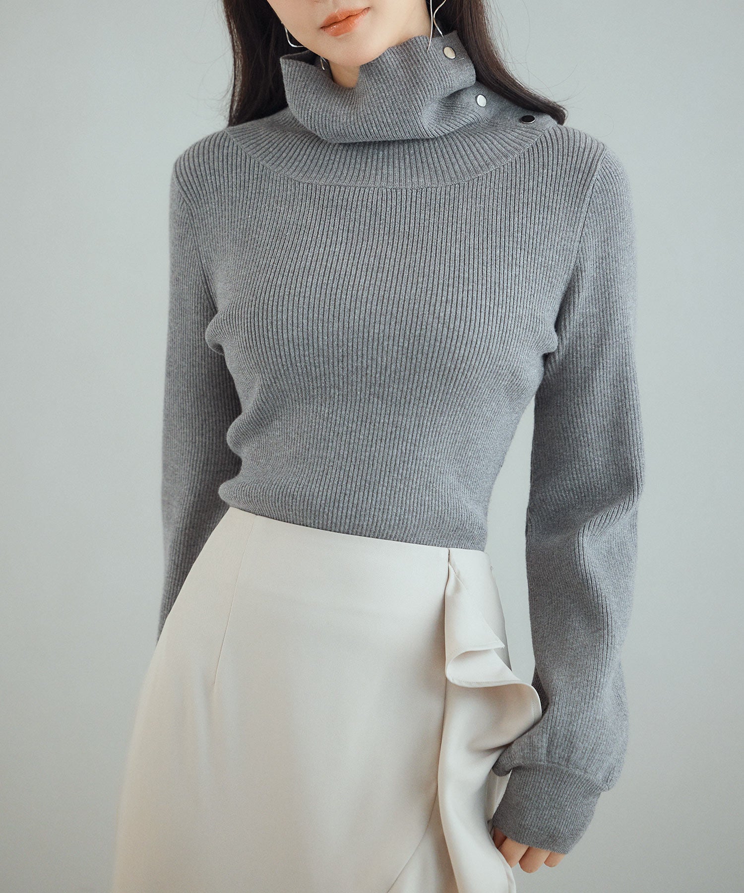 ポワン袖2wayネックニットプルオーバーsdp8046 チャコール – [公式