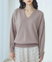 キーネックドロップショルダーニットsdp8047 モカ