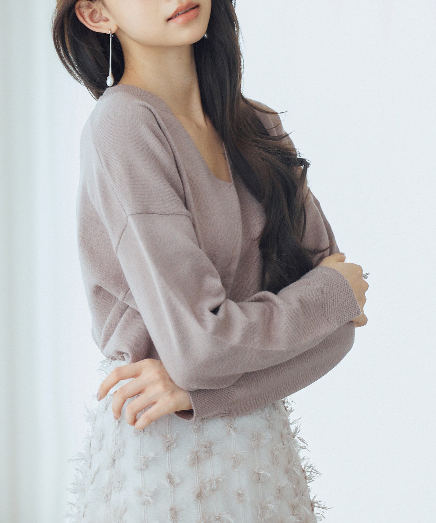 キーネックドロップショルダーニットsdp8047 モカ