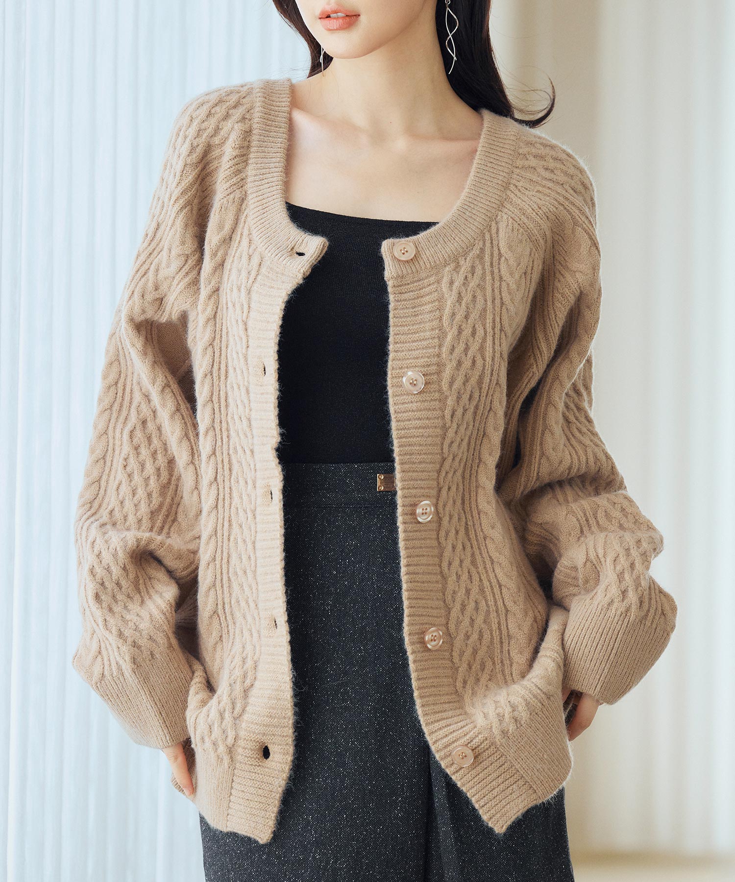 3wayケーブル編みカーディガンsdp8048 ライトブラウン – [公式]SAISON