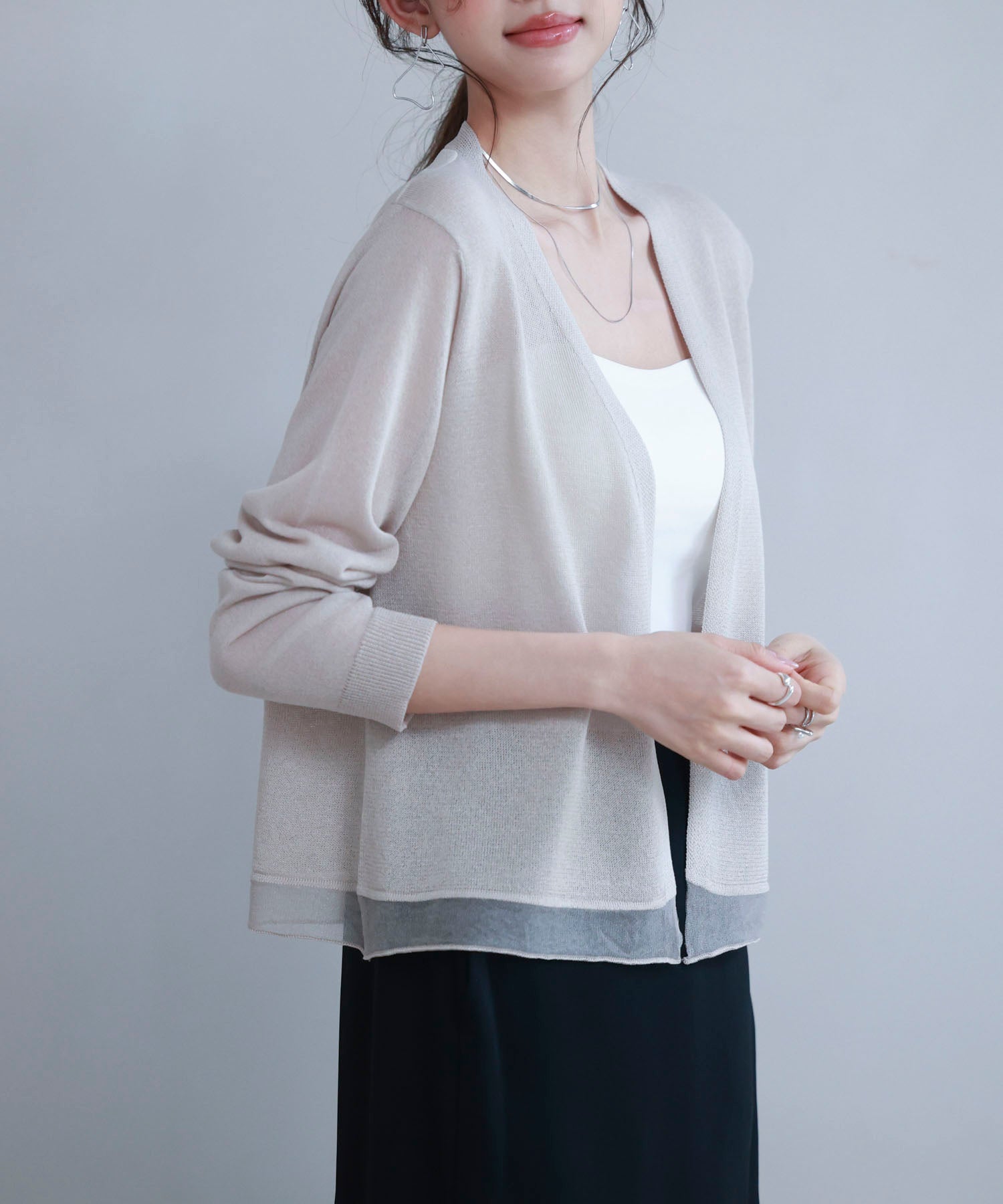 SeaGreen　リネンニットカーディガン　ベージュ　定価約4万円 knit-02270 リネン混 サマーニット カーディガン ベージュ