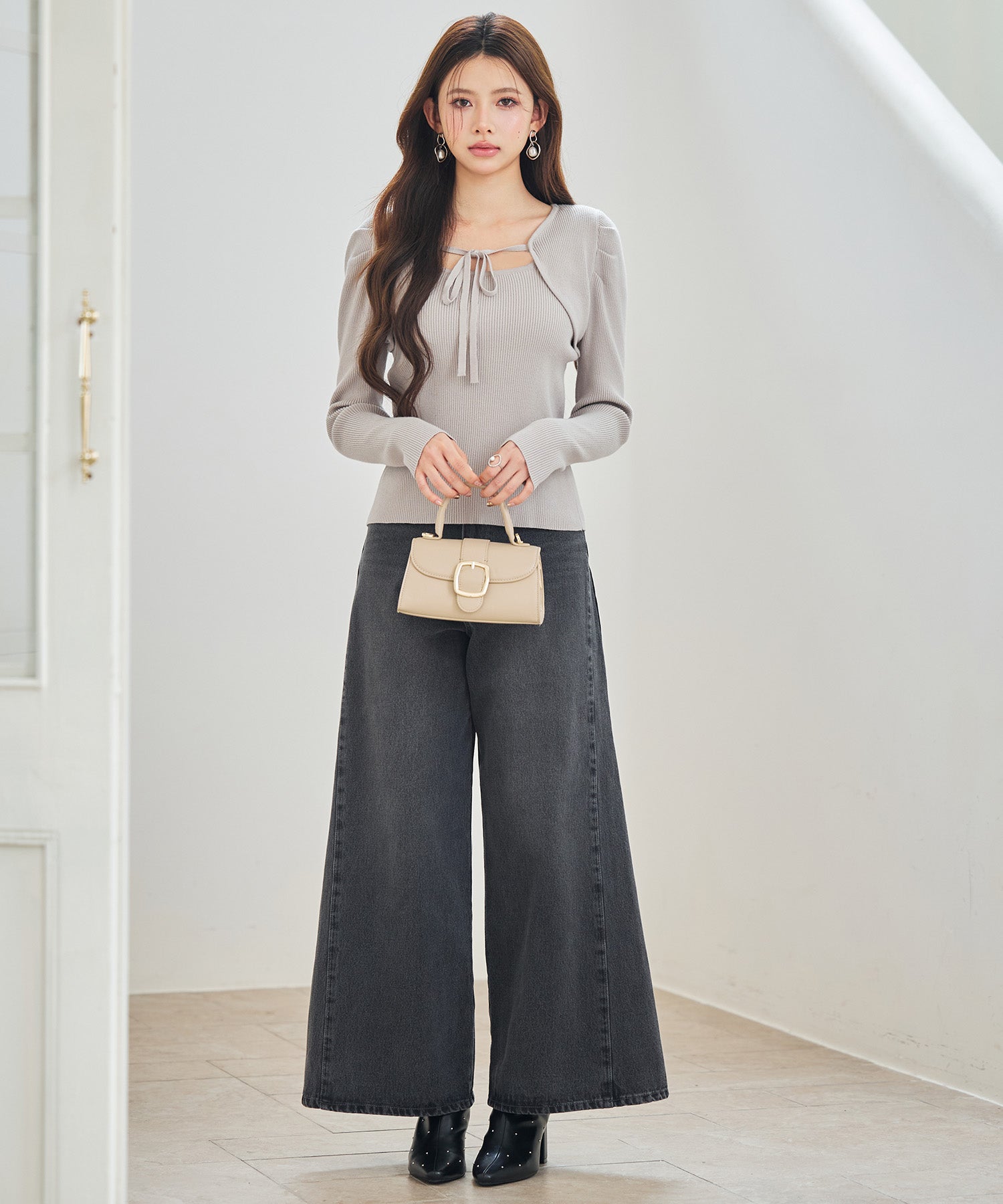 レイヤード風リブ編みニットトップスsdp8064 ベージュ – [公式]SAISON