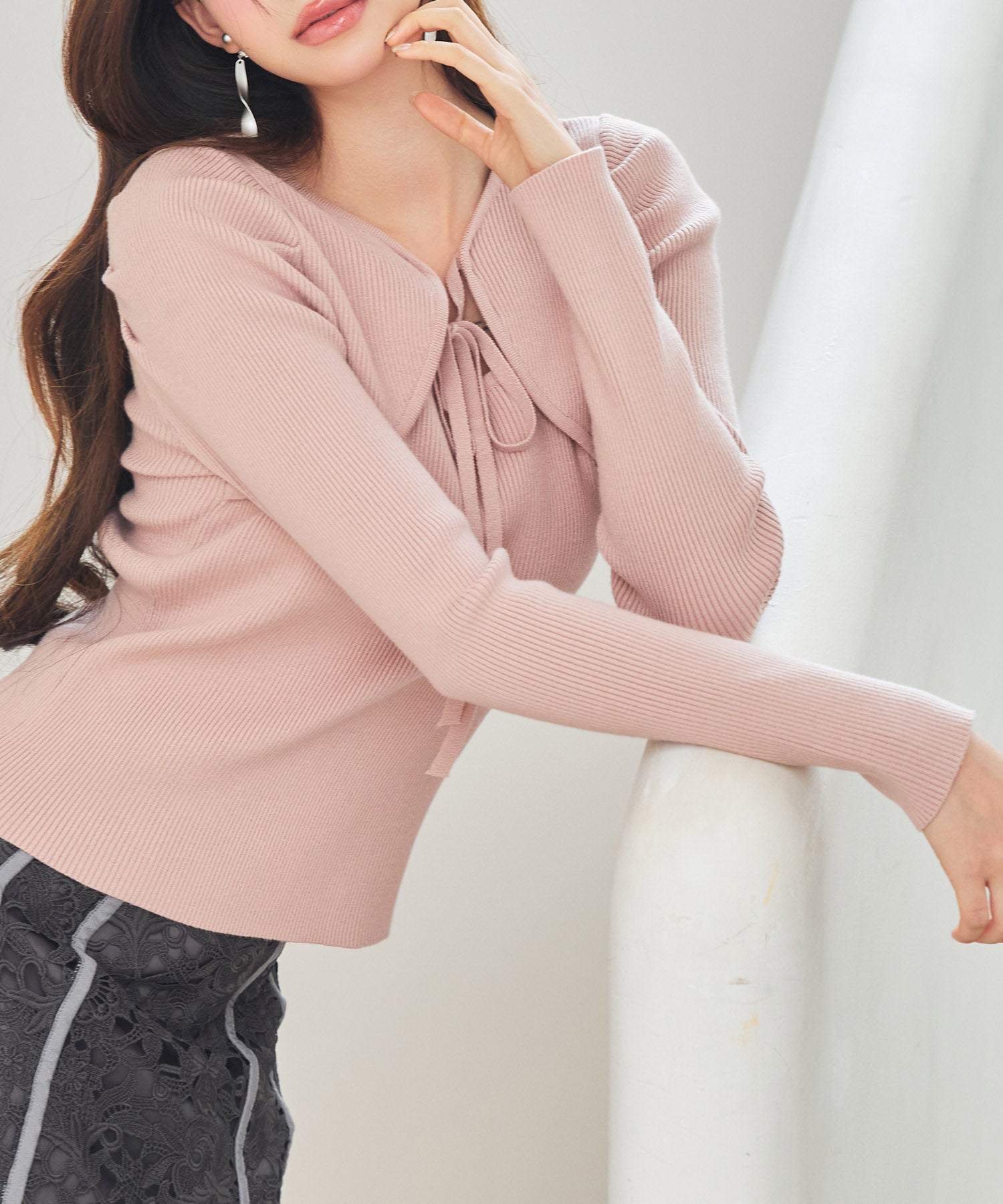 レイヤード風リブ編みニットトップスsdp8064 ピンク – [公式]SAISON DE