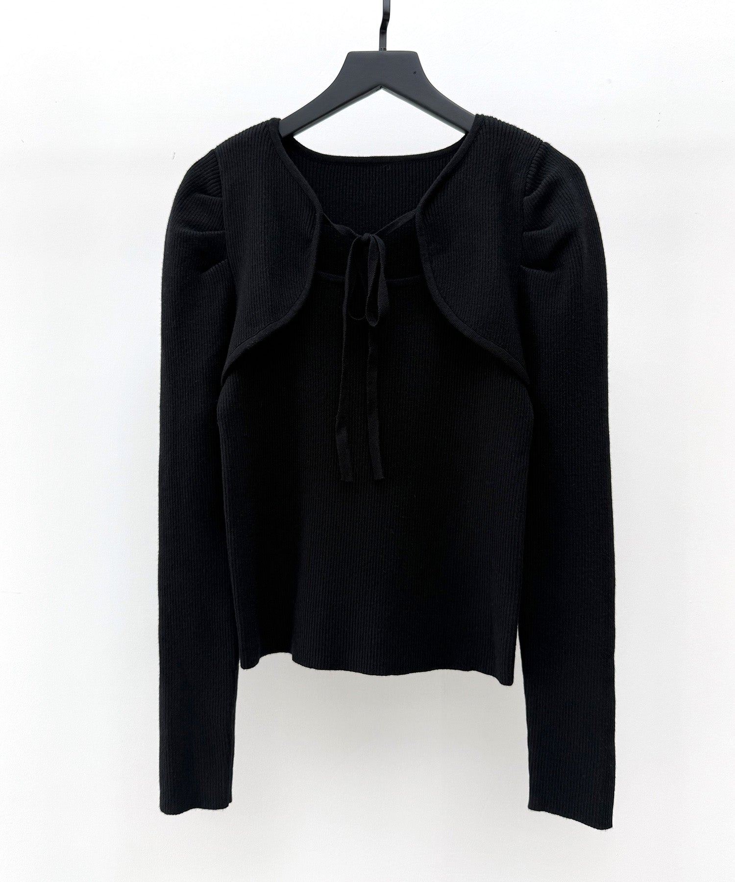 ユキ★ESSENTIAL レイヤードデザインリブトップス ブラック レイヤード風リブ編みニットトップスsdp8064 ブラック – [公式