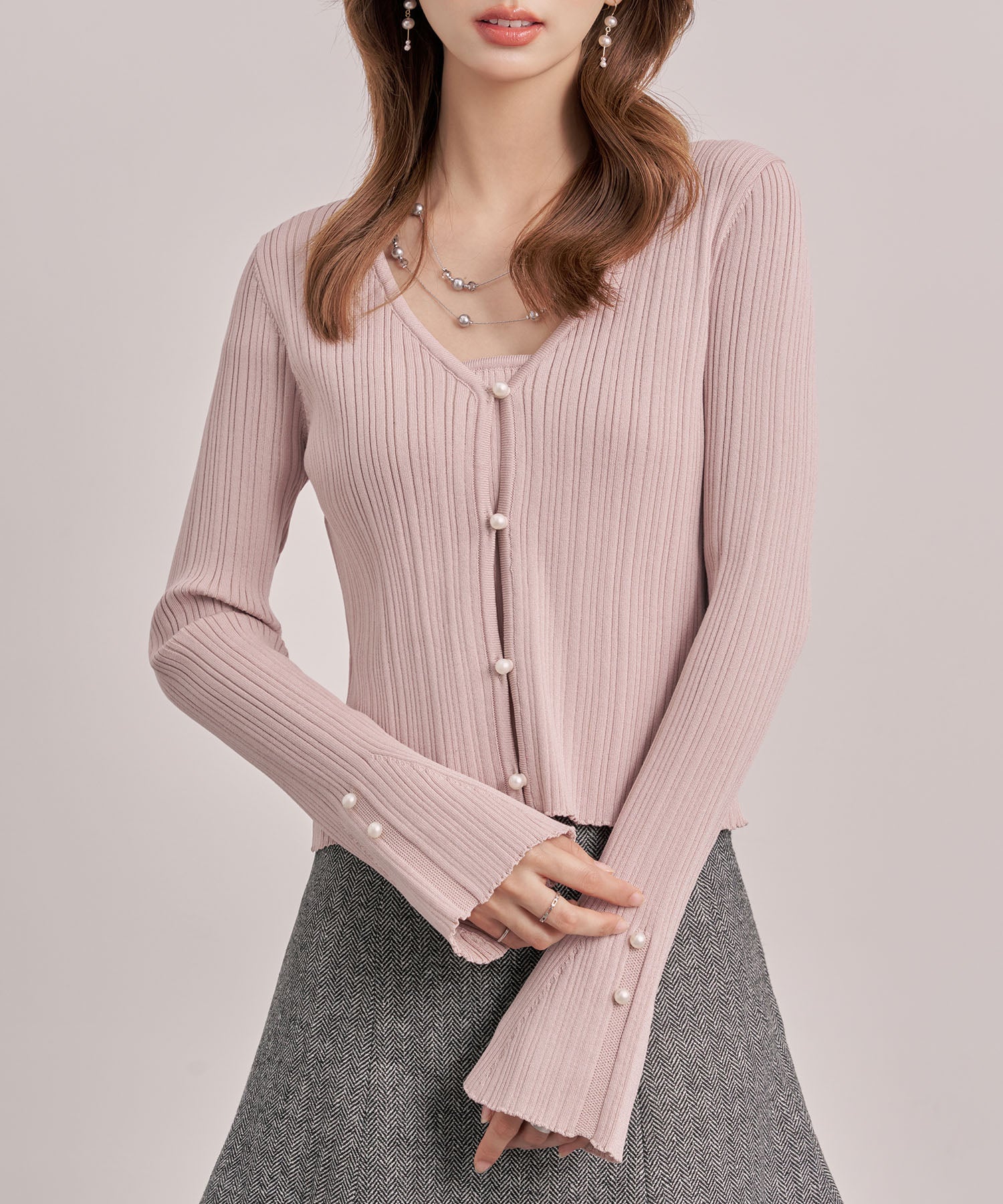 レイヤードランダムリブ編みニットトップスsdp8065 ピンク – [公式