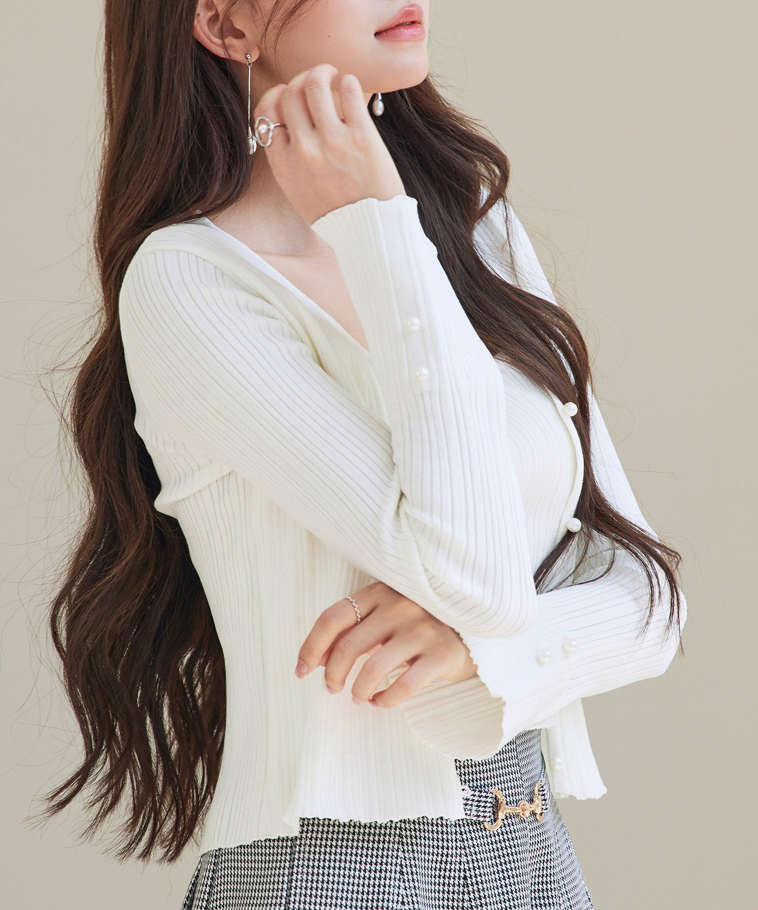 レイヤードランダムリブ編みニットトップスsdp8065 アイボリー – [公式