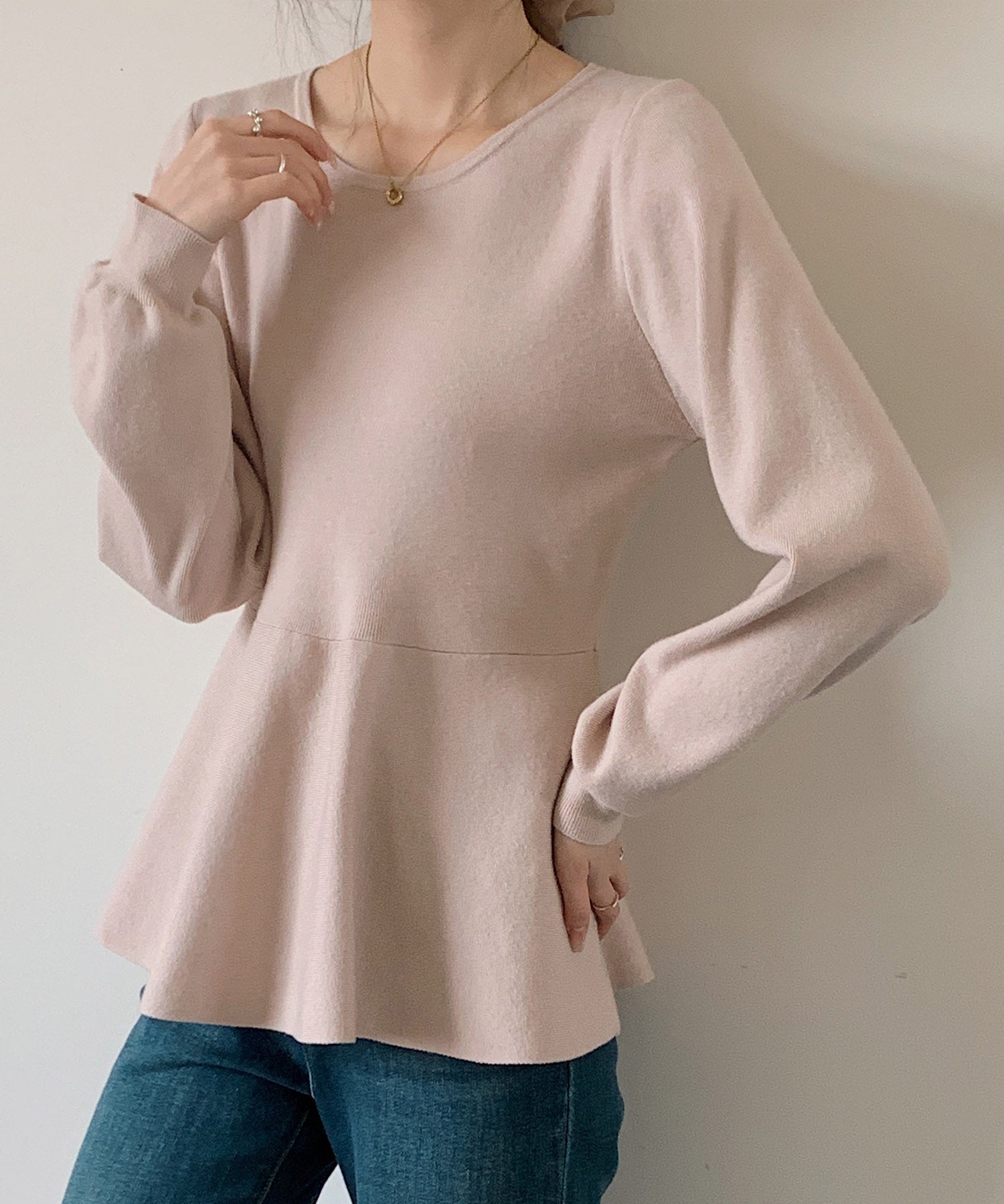 クルーネックペプラムニットトップスsdp8066b