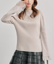 襟パール付リブ編みニットトップス
sdp8069 ベージュ