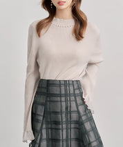 襟パール付リブ編みニットトップス
sdp8069 ベージュ