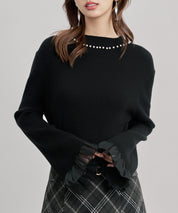 襟パール付リブ編みニットトップス
sdp8069 ブラック